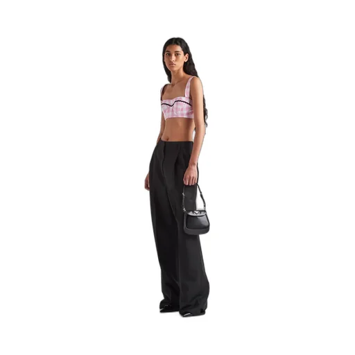 Gingham-Checked Square Neck Bralette Top