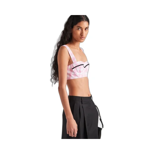 Gingham-Checked Square Neck Bralette Top