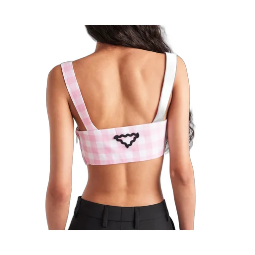 Gingham-Checked Square Neck Bralette Top