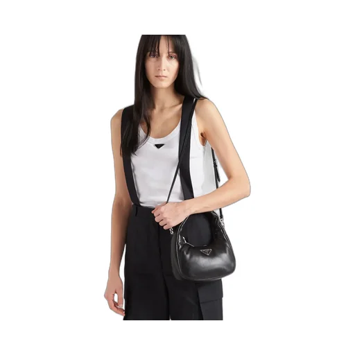 Enamel Triangle-Logo Leather Shoulder Bag