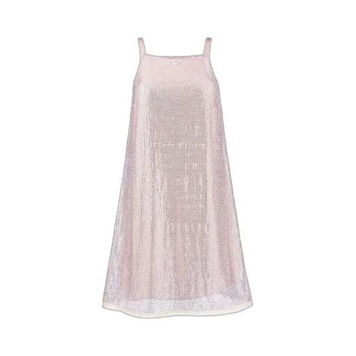 Triangle Logo Embellished Mesh Dress