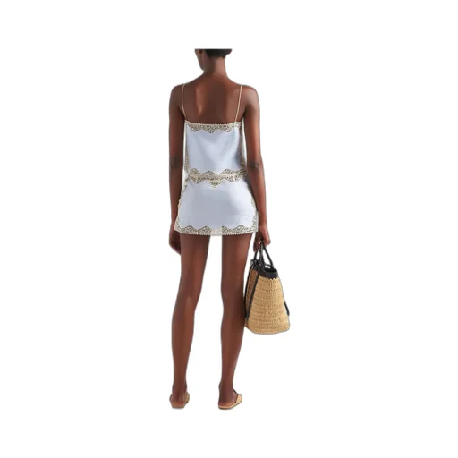 Embroidered, Lace-Trimmed Linen Miniskirt