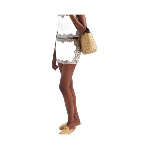 Embroidered, Lace-Trimmed Linen Miniskirt