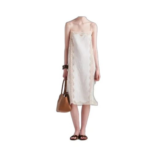 Embroidered, Lace-Trimmed Linen Dress