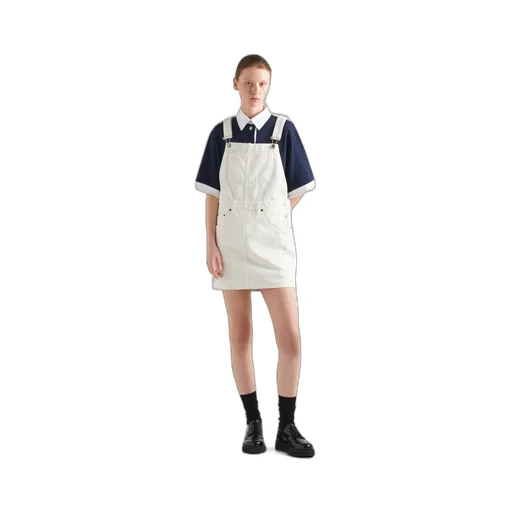 Triangle-Logo Denim Overall Mini-Dress