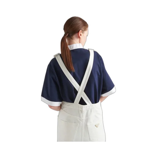 Triangle-Logo Denim Overall Mini-Dress