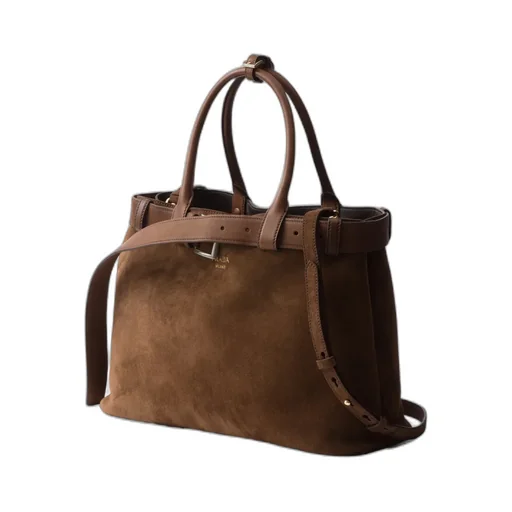 Large Buckle Suede Bag With Belt