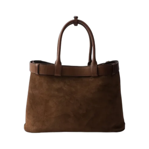 Large Buckle Suede Bag With Belt