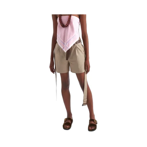Belted Gabardine Shorts