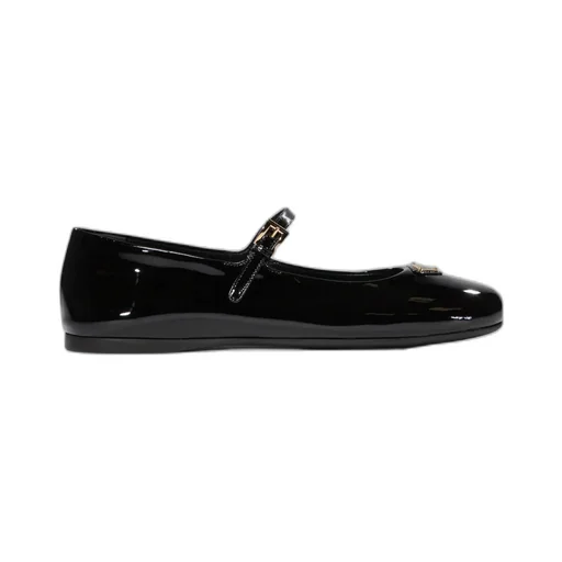 Triangle-Logo Round-Toe Ballerina Shoes
