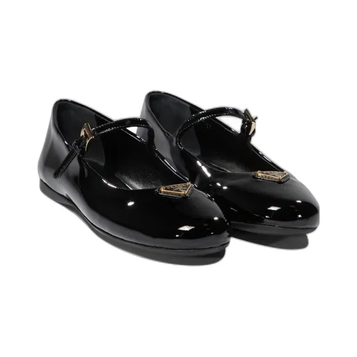 Triangle-Logo Round-Toe Ballerina Shoes