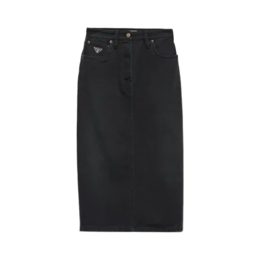 Logo-Patch Slit Denim Midi Skirt