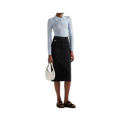Logo-Patch Slit Denim Midi Skirt