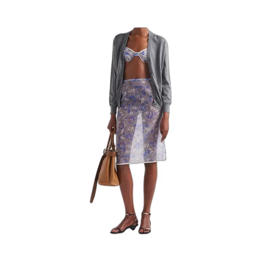 High-Waist Floral-Printed Sheer Pencil Skirt
