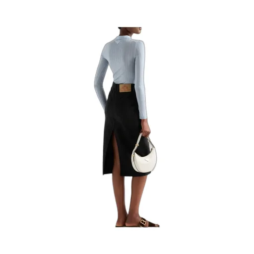 Logo-Patch Slit Denim Midi Skirt