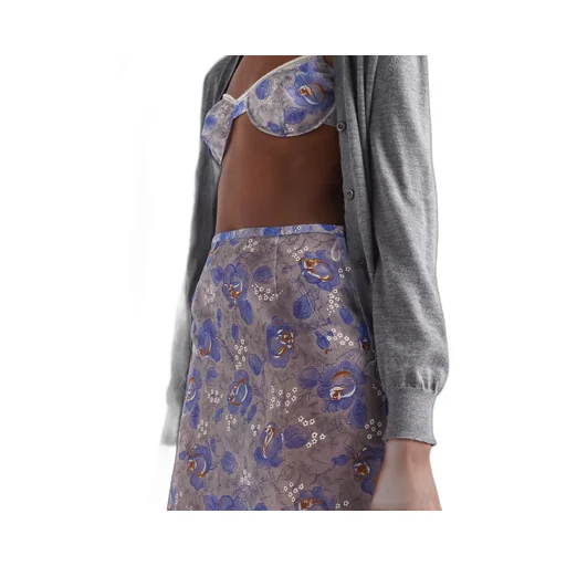 High-Waist Floral-Printed Sheer Pencil Skirt