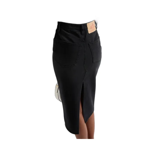 Logo-Patch Slit Denim Midi Skirt