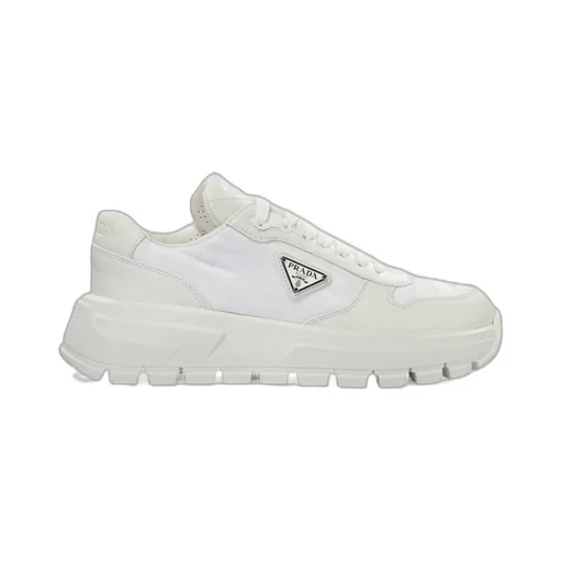 Triangle-Logo Round-Toe Lace-Up Sneakers