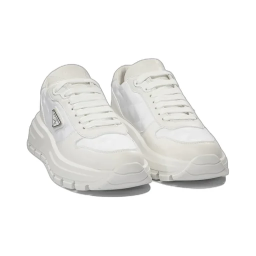 Triangle-Logo Round-Toe Lace-Up Sneakers