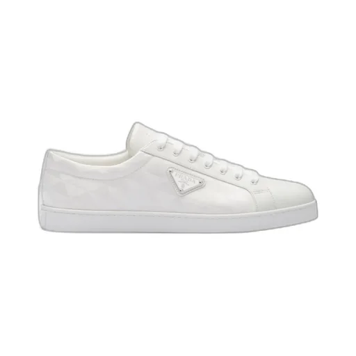 Triangle-Logo Round-Toe Lace-Up Sneakers