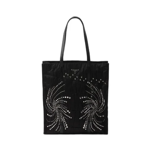 Large Re-Nylon Patchwork Tote Bag With Embroidery
