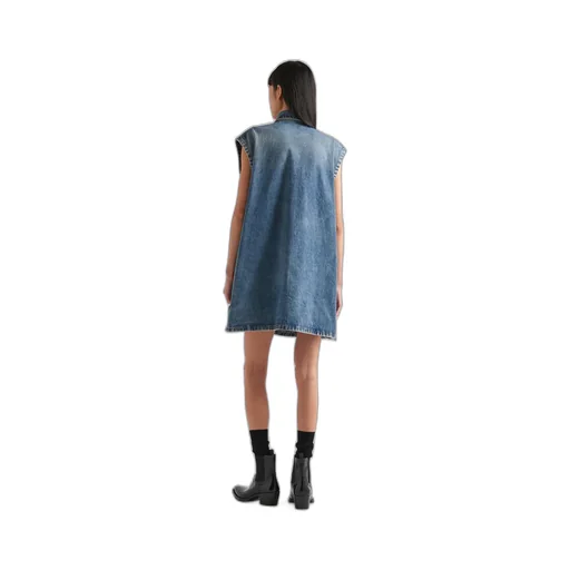Logo Plaque Sleeveless Denim Shirt