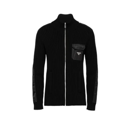 Wool And Cashmere Cardigan With Re-Nylon Details