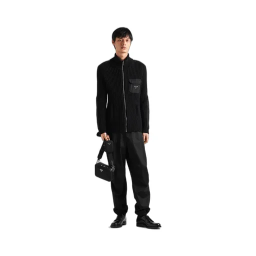 Wool And Cashmere Cardigan With Re-Nylon Details