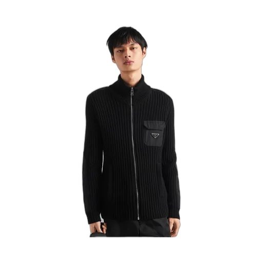 Wool And Cashmere Cardigan With Re-Nylon Details