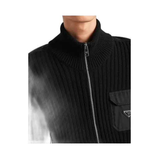 Wool And Cashmere Cardigan With Re-Nylon Details
