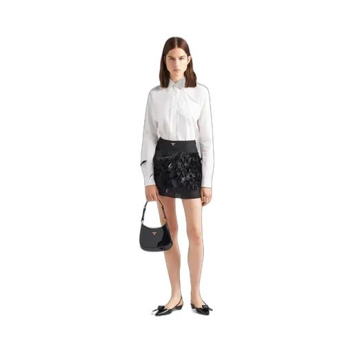 Enamel Triangle-Logo Straight Hem Mini Skirt