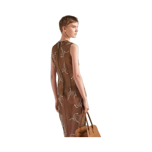 Embroidered Sheer Silk Midi Dress