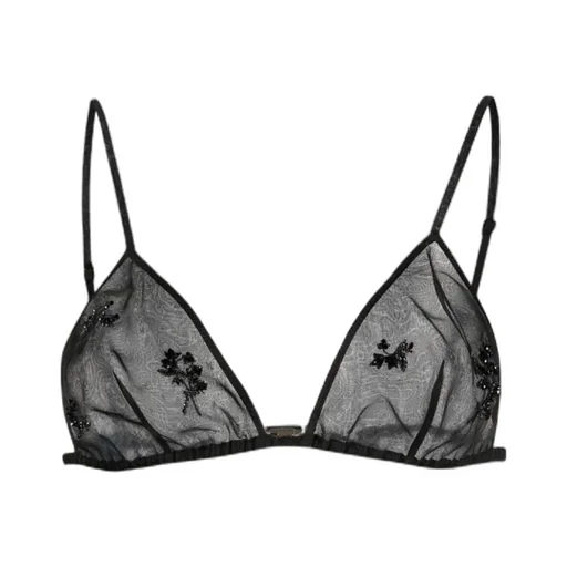 Embroidered-Detail Sheer Silk Bralette