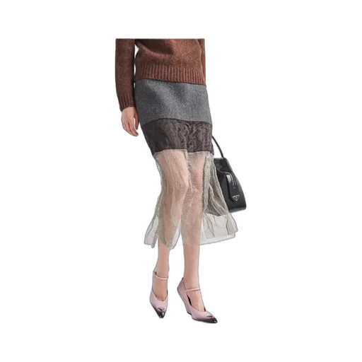 Cloth And Mesh Midi-Skirt