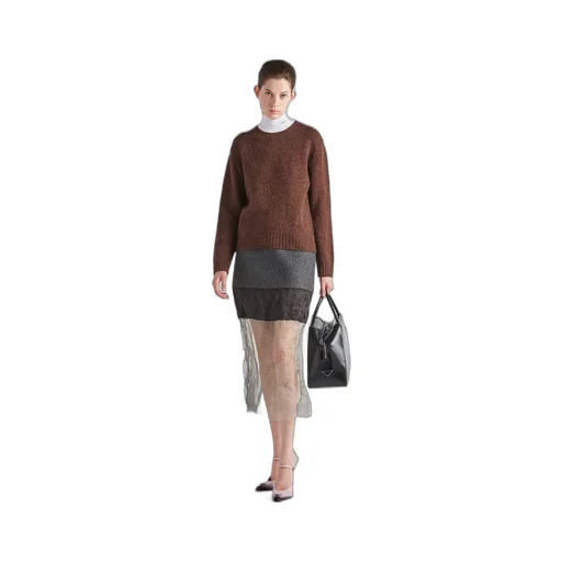 Cloth And Mesh Midi-Skirt