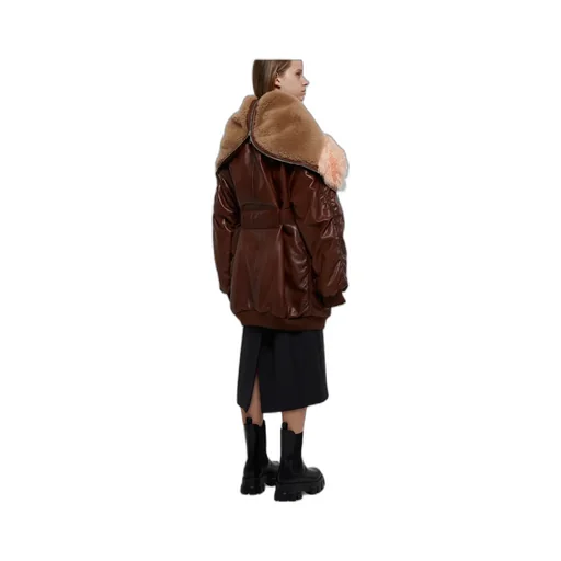 Leather Bomber Jacket With Shearling Collar