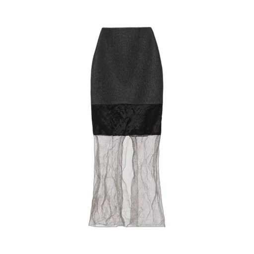 Cloth And Mesh Midi-Skirt