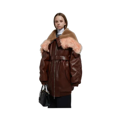 Leather Bomber Jacket With Shearling Collar