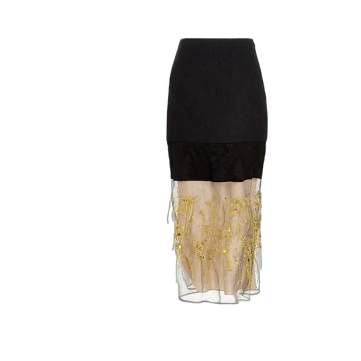 Beaded Embroidered Logo Skirt