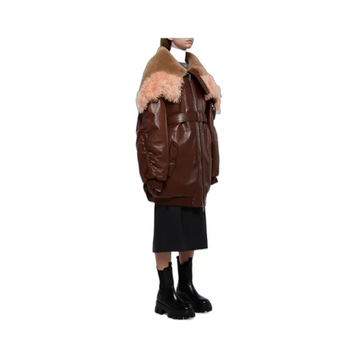 Leather Bomber Jacket With Shearling Collar