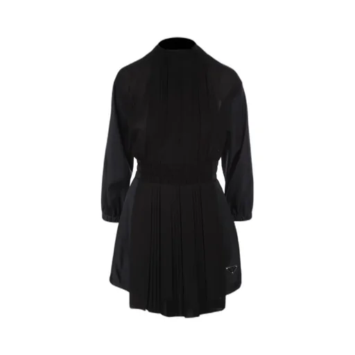 Logo Plaque Long Sleeved Pleated Playsuit