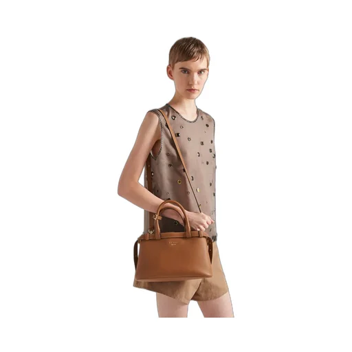 Buckle Small Leather Handbag With Double Belt