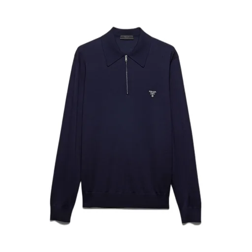 Long-Sleeved Knitted Polo Shirt