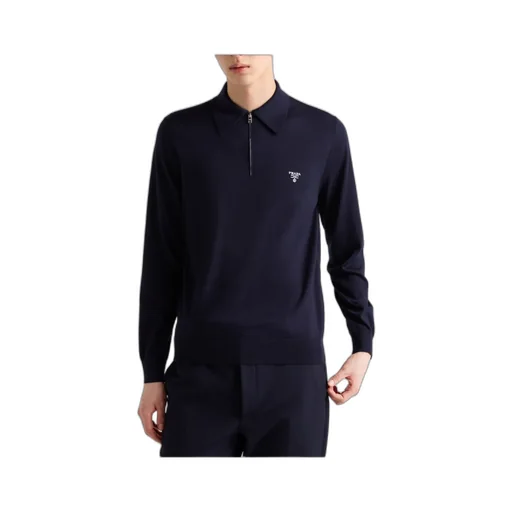 Long-Sleeved Knitted Polo Shirt