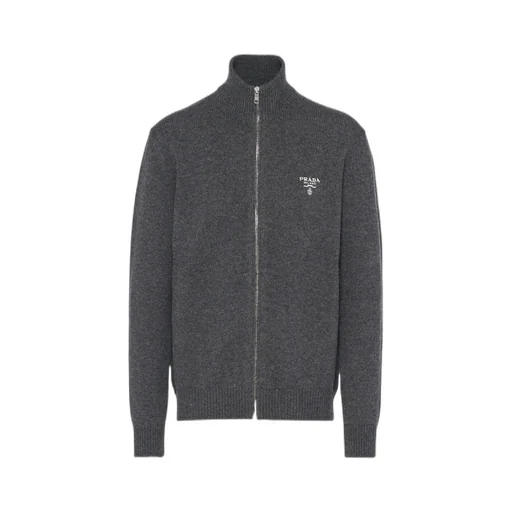 Logo Embroidered Full-Zipped Knit Cardigan