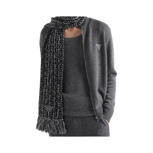 Logo Embroidered Full-Zipped Knit Cardigan