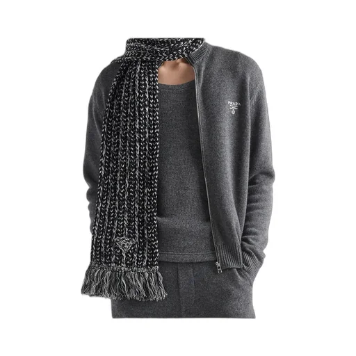 Logo Embroidered Full-Zipped Knit Cardigan