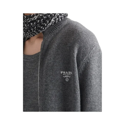 Logo Embroidered Full-Zipped Knit Cardigan