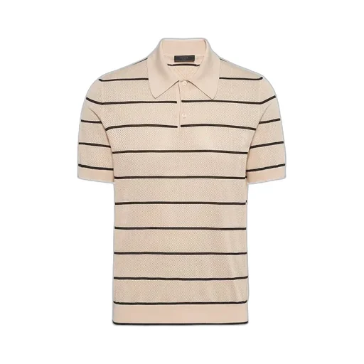 Short-Sleeved Striped Open-Knit Polo Shirt