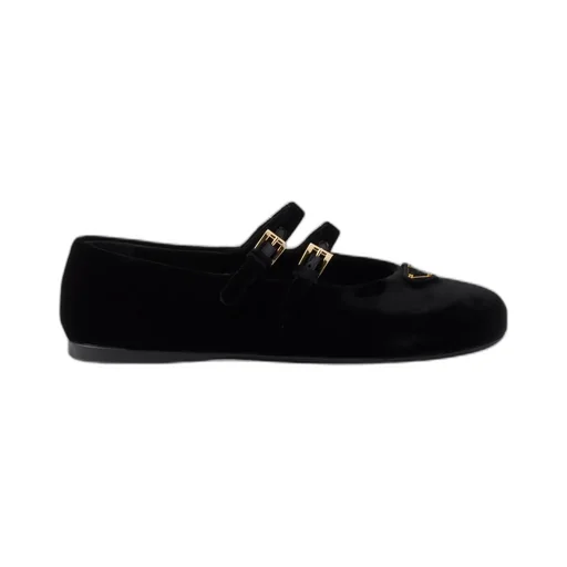 Almond-Toe Velvet-Finish Ballerina Shoes